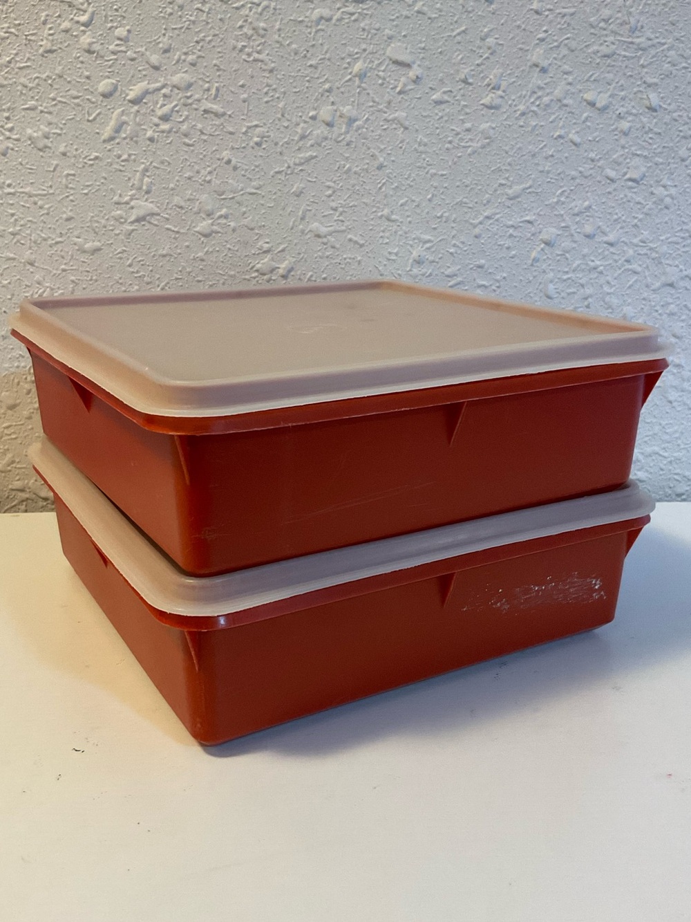 Vintage Tupperware 514-3 Paprika Snack-Stor Square Container with Lid lot of 2